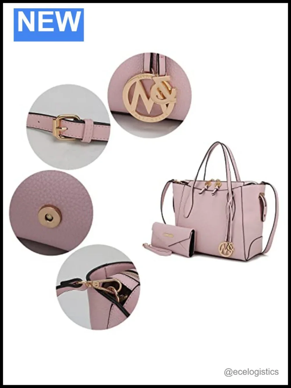 Vegan Leather Tote Bag with Wristlet Wallet, Gold-Tone Hardware, Adjustable